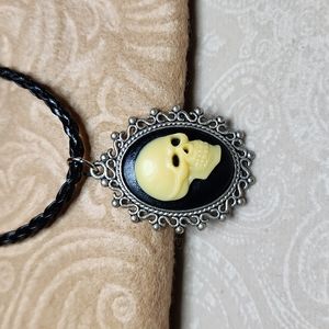 NEW! Skull cameo pendant on a leather necklace. Halloween Goth